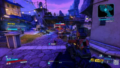 Borderlands 3 loot-focused combat with weapon drops on screen